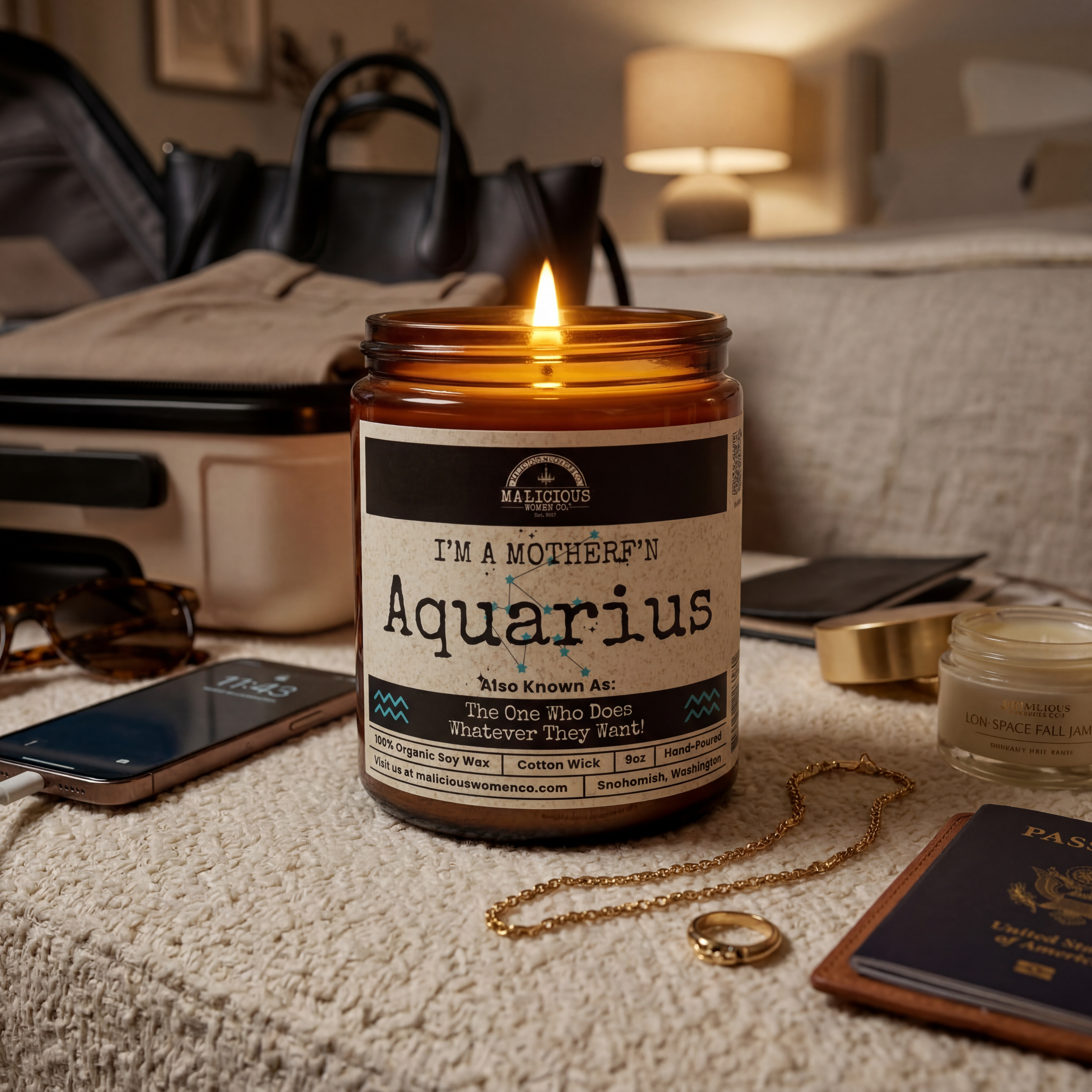 I'm a MotherF’n Aquarius | 9oz Zodiac Candle | Malicious Women Co.