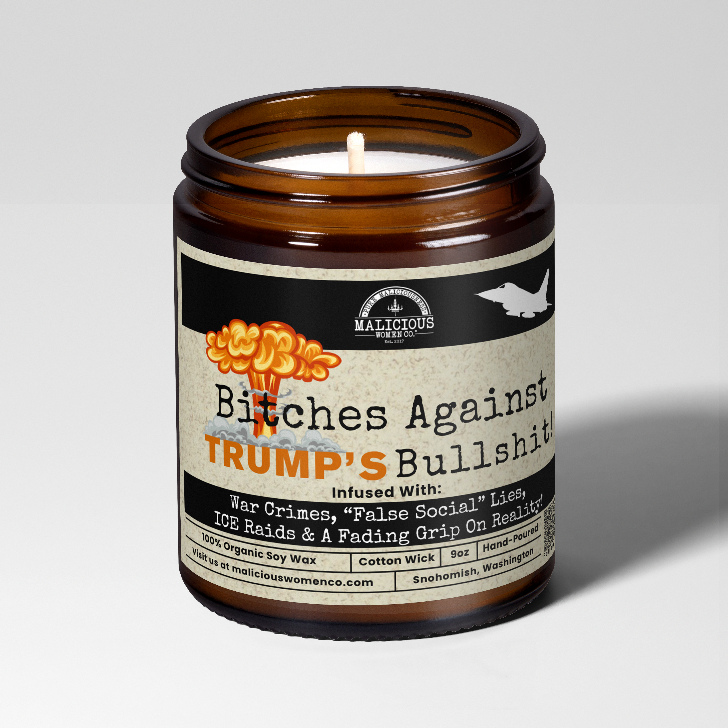 B*tches Against Trump's Bullsh*t | Scent: Exotic Hemp | 9oz Political Candle | Malicious Women Co