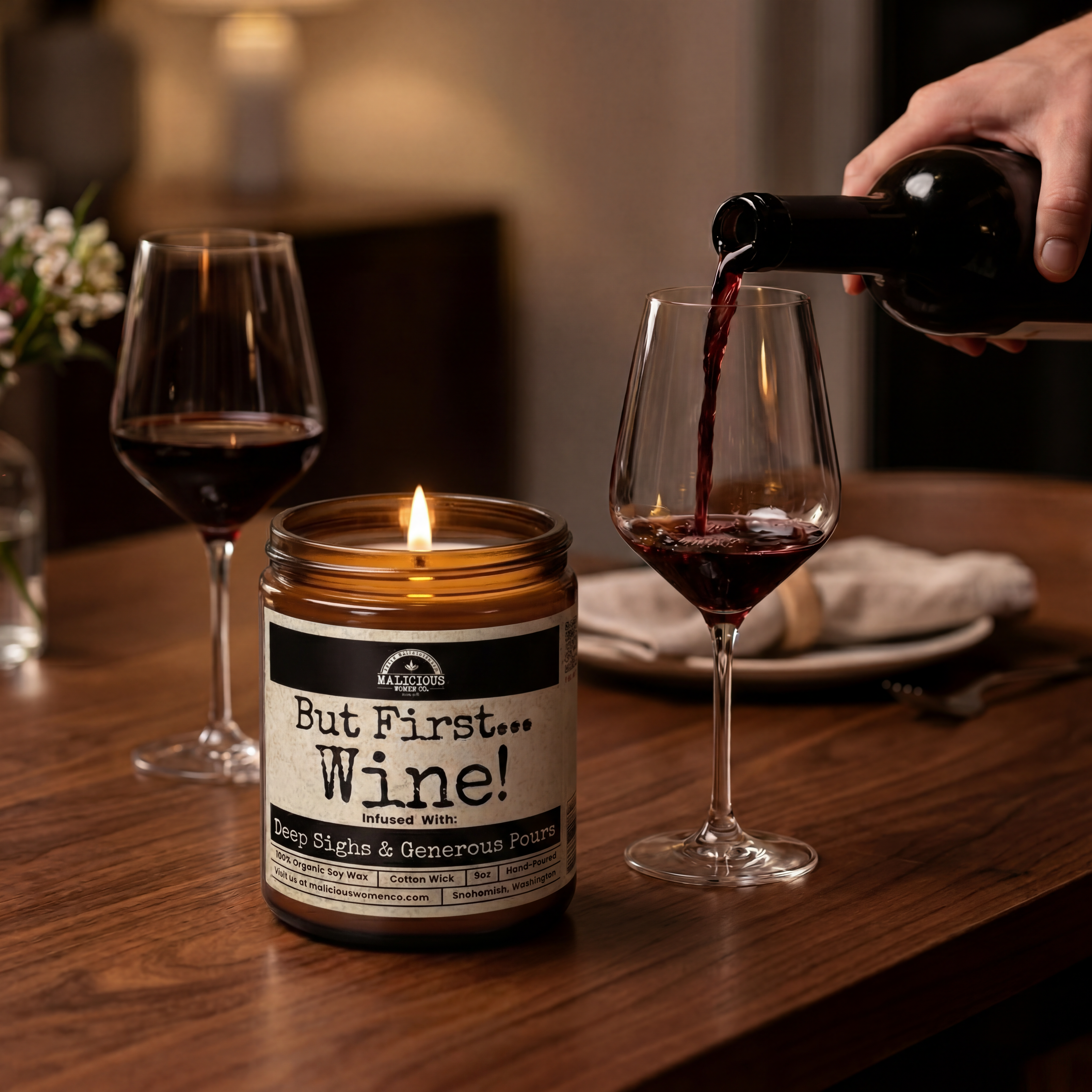 But First Wine 9oz Funny Candle Malicious Women Co