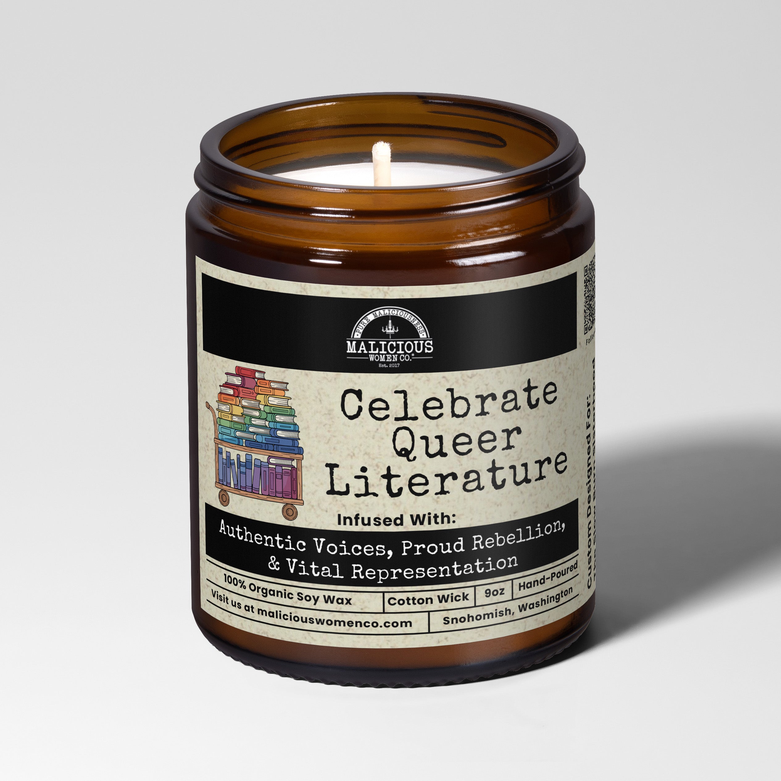 Celebrate Queer Literature | 9oz Pride Candle | Malicious Women Co.