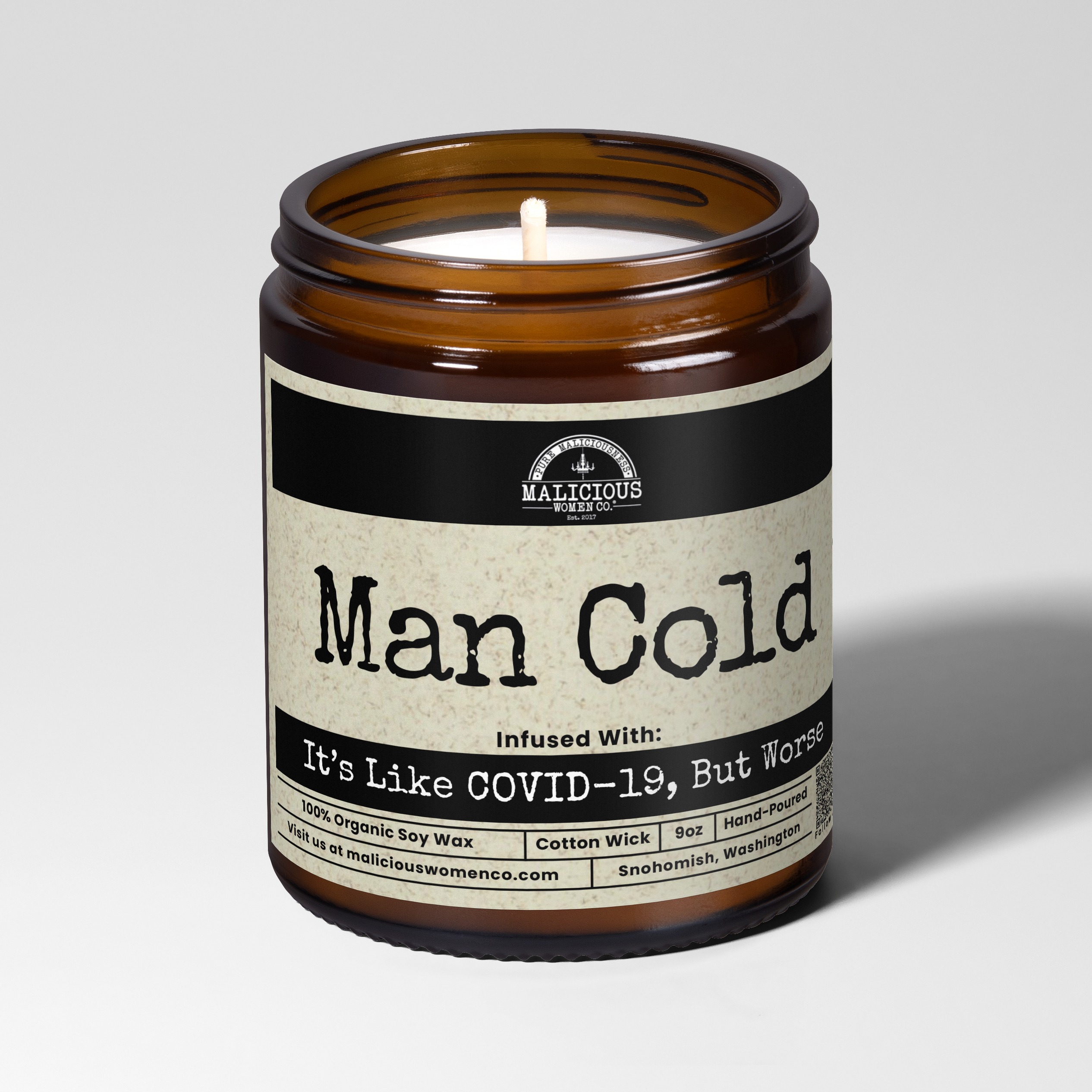 Man Cold | Scent: Butter Pecan Crunch | 9oz Funny Candle | Malicious Women Co