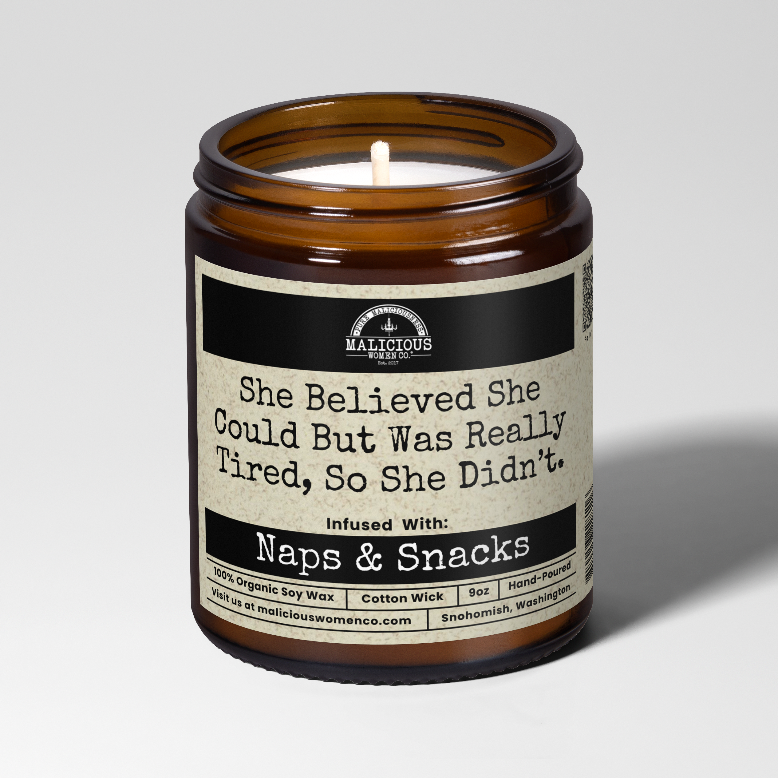 She Believed She Could But Was Really Tired 9oz Funny Candle Malicious Women Co