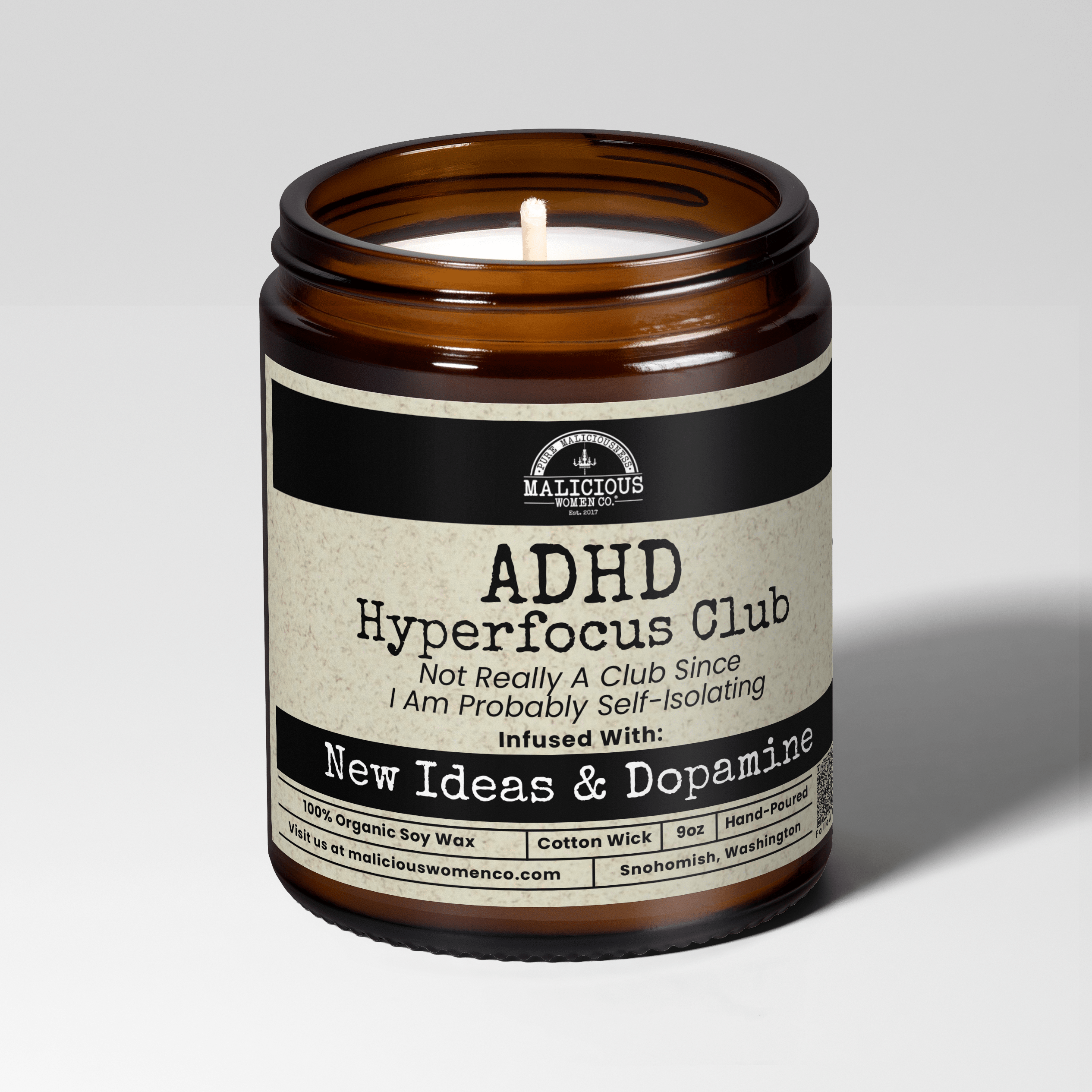 ADHD Hyperfocus Club | Scent: Apricot Freesia | 9oz Mental Health Candle | Malicious Women Co - Malicious Women Co.-Candles