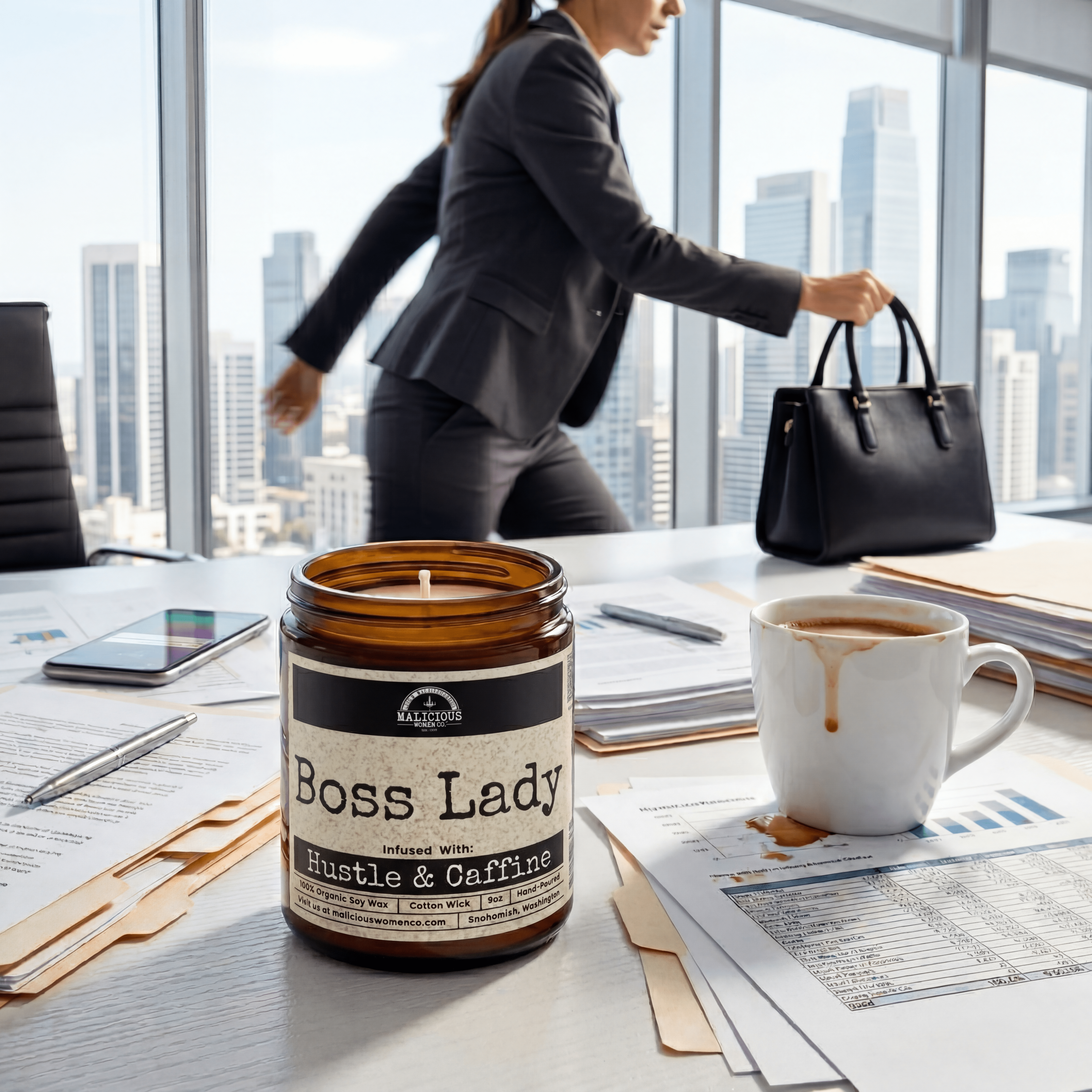 Boss Lady | Scent: Oakmoss & Amber | 9oz Work Candle | Malicious Women Co - Malicious Women Co. -Candle