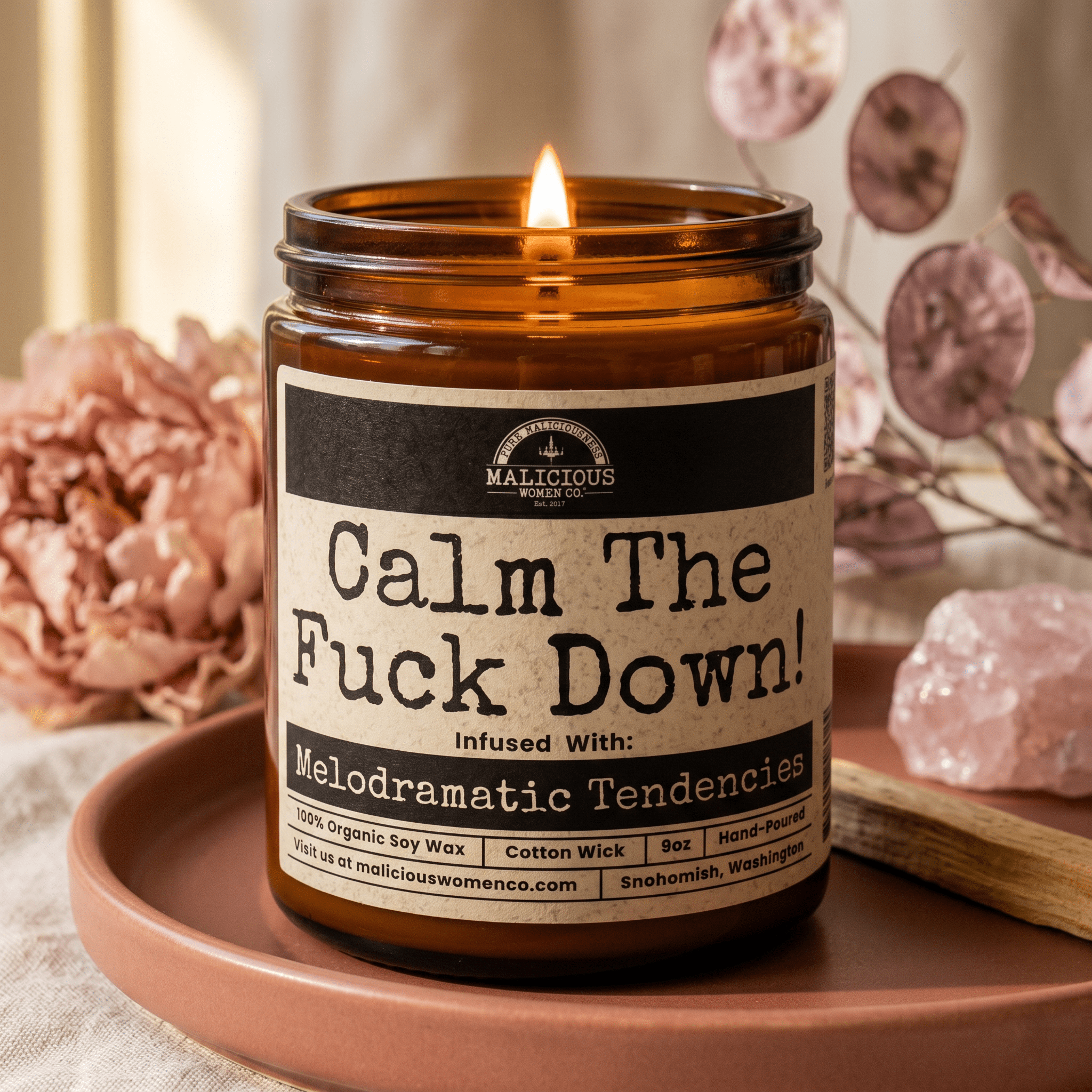Calm The F*ck Down | Scent: Sugared Pine | 9oz Funny Candle | Malicious Women Co - Malicious Women Co. -Candle