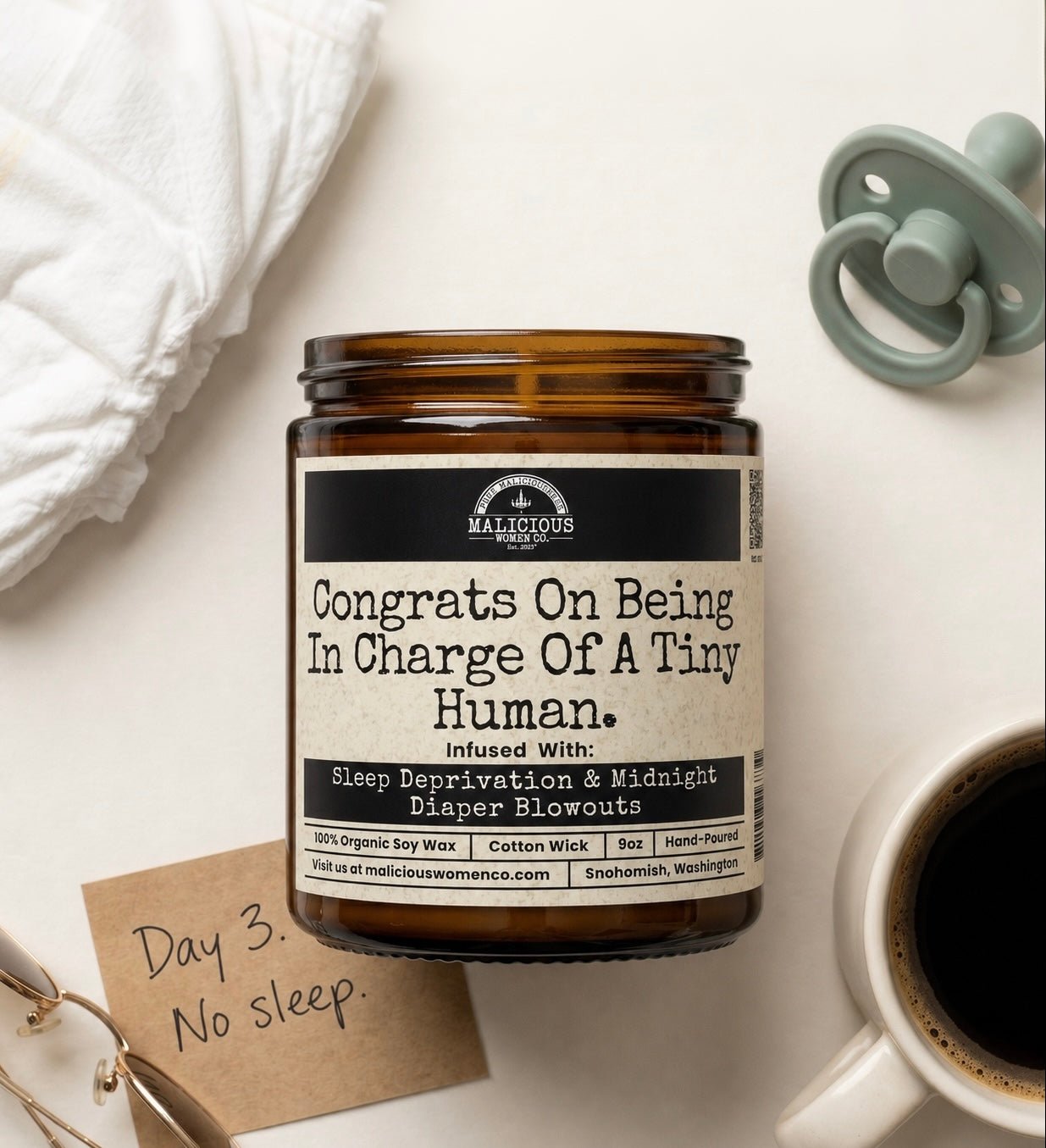 Congrats On Being In Charge Of A Tiny Human | Scent: Vanilla Crumb Cake | 9oz Family Candle | Malicious Women Co - Malicious Women Co. -Candle