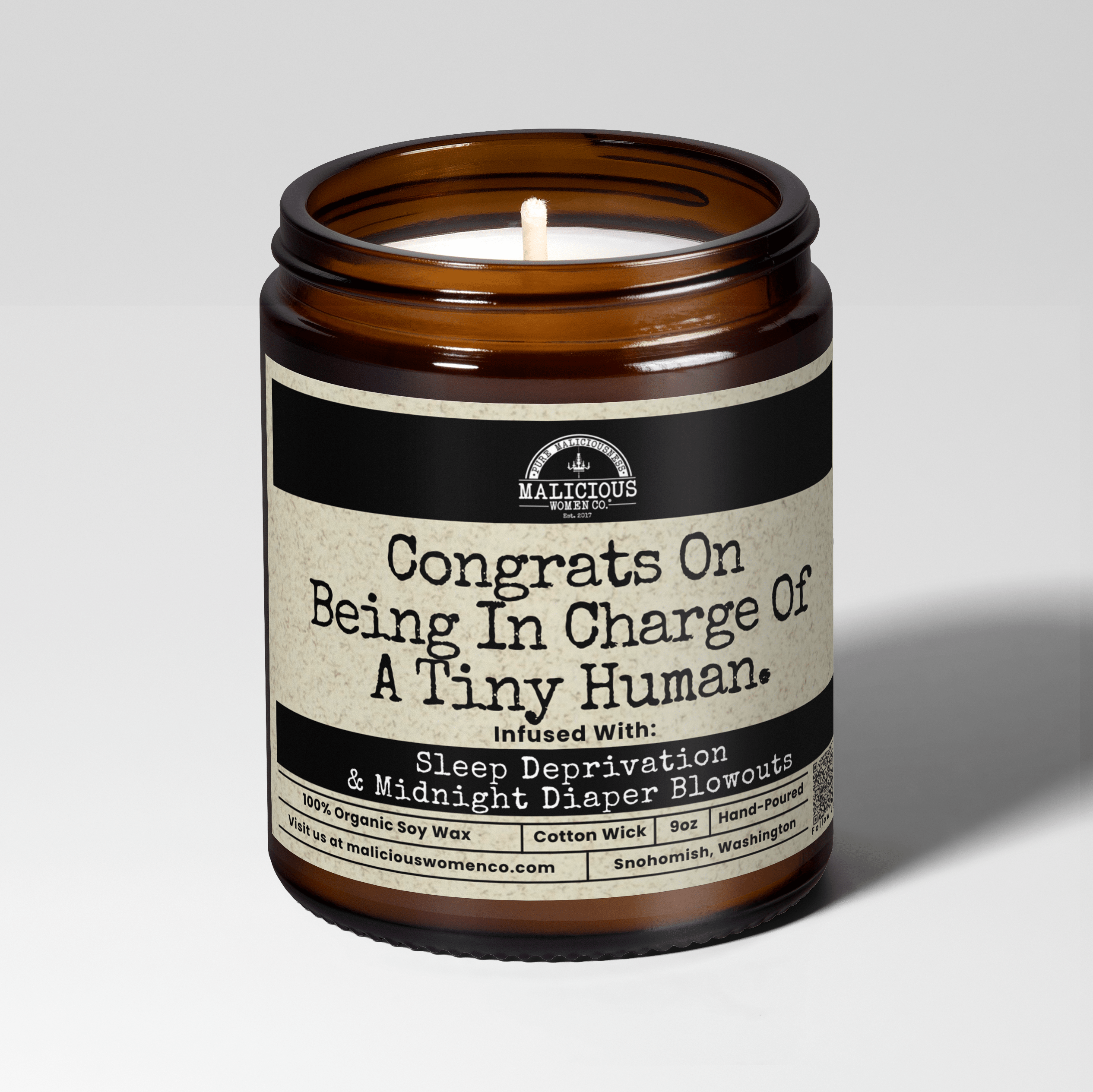 Congrats On Being In Charge Of A Tiny Human | Scent: Vanilla Crumb Cake | 9oz Family Candle | Malicious Women Co - Malicious Women Co.-Candle
