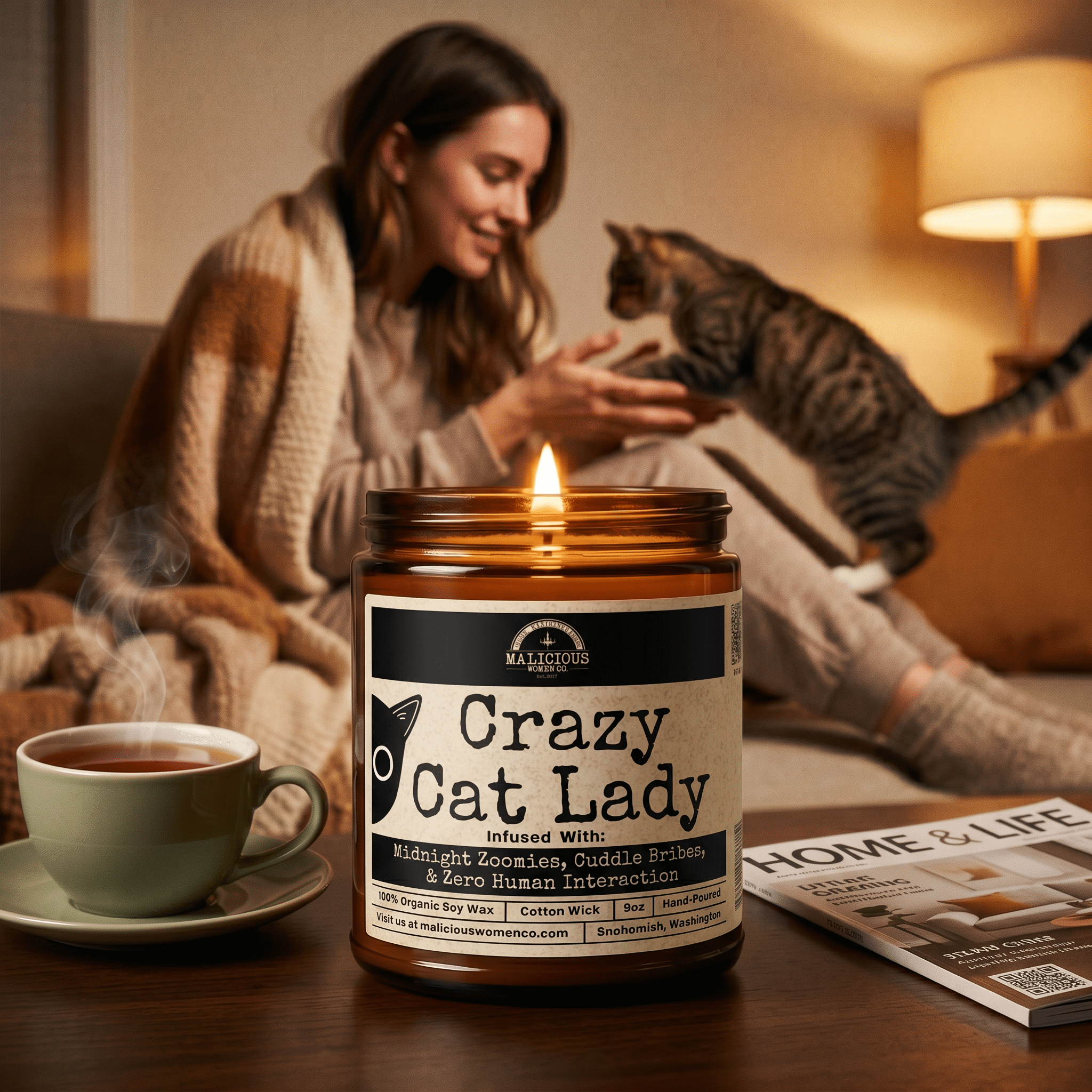 Crazy Cat Lady | Scent: Apricot Freesia | 9oz Funny Candle | Malicious Women Co - Malicious Women Co. -Candle