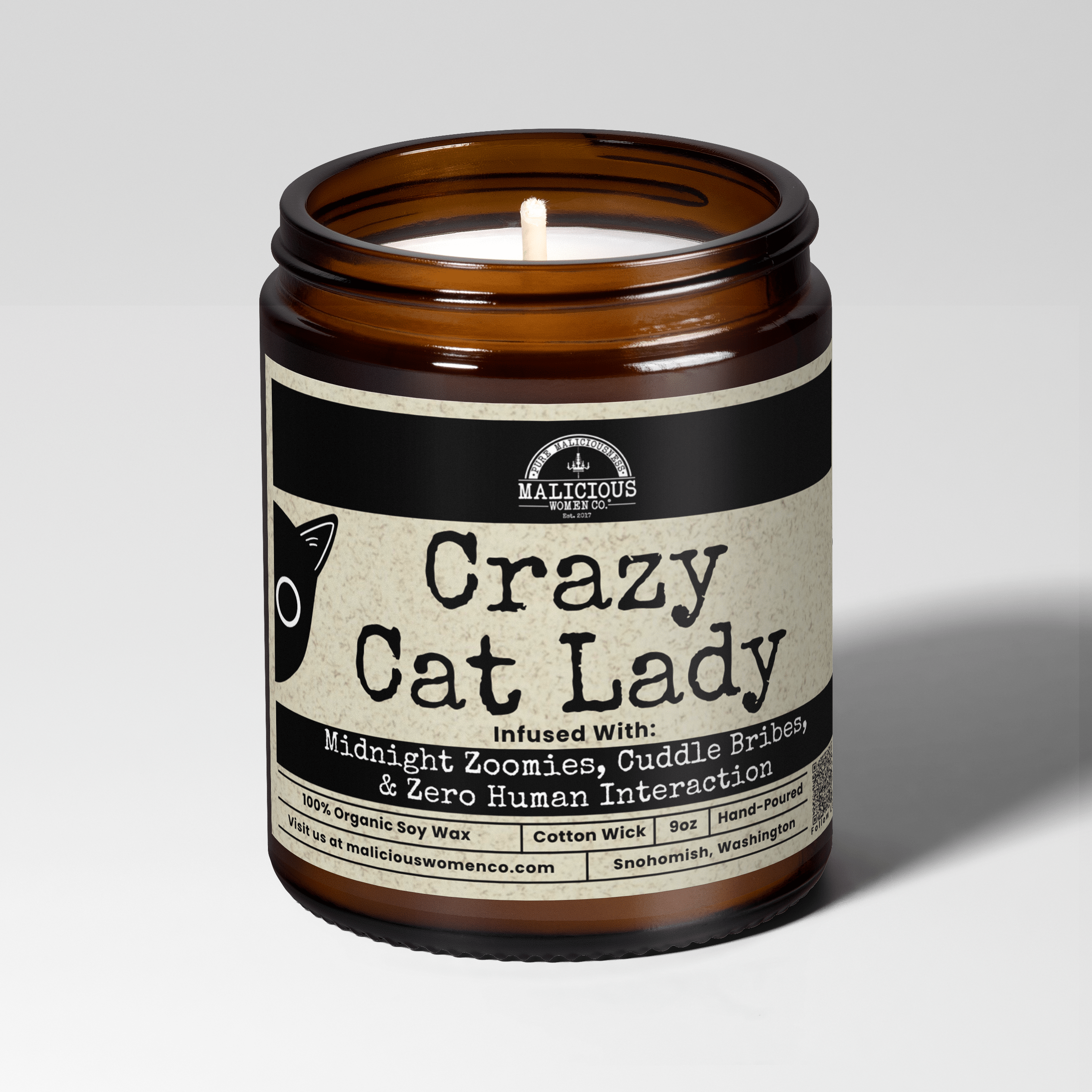 Crazy Cat Lady | Scent: Apricot Freesia | 9oz Funny Candle | Malicious Women Co - Malicious Women Co.-Candle