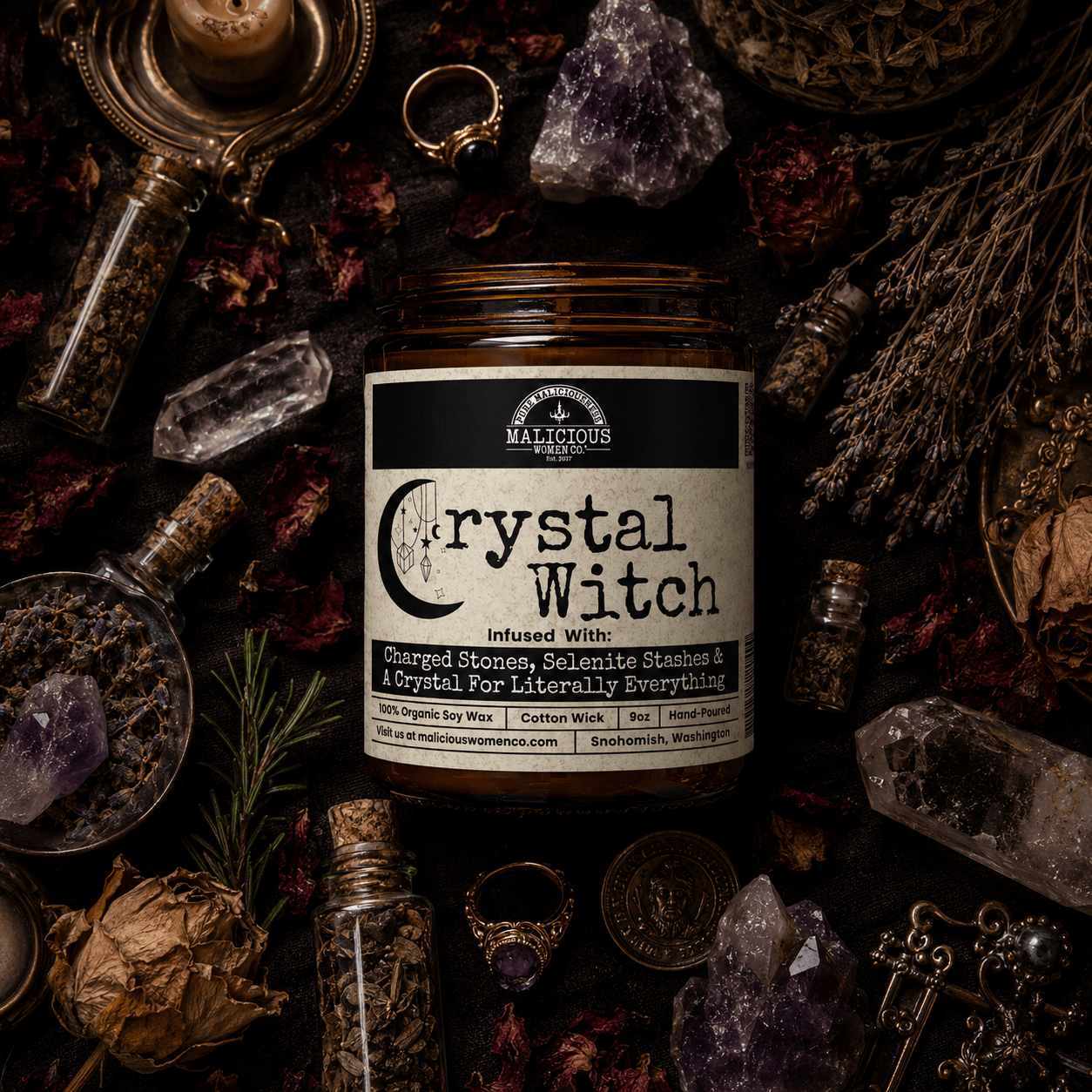 Crystal Witch | Scent: Black Plum & Fig | 9oz Witch Candle | Malicious Women Co - Malicious Women Co. -Candle