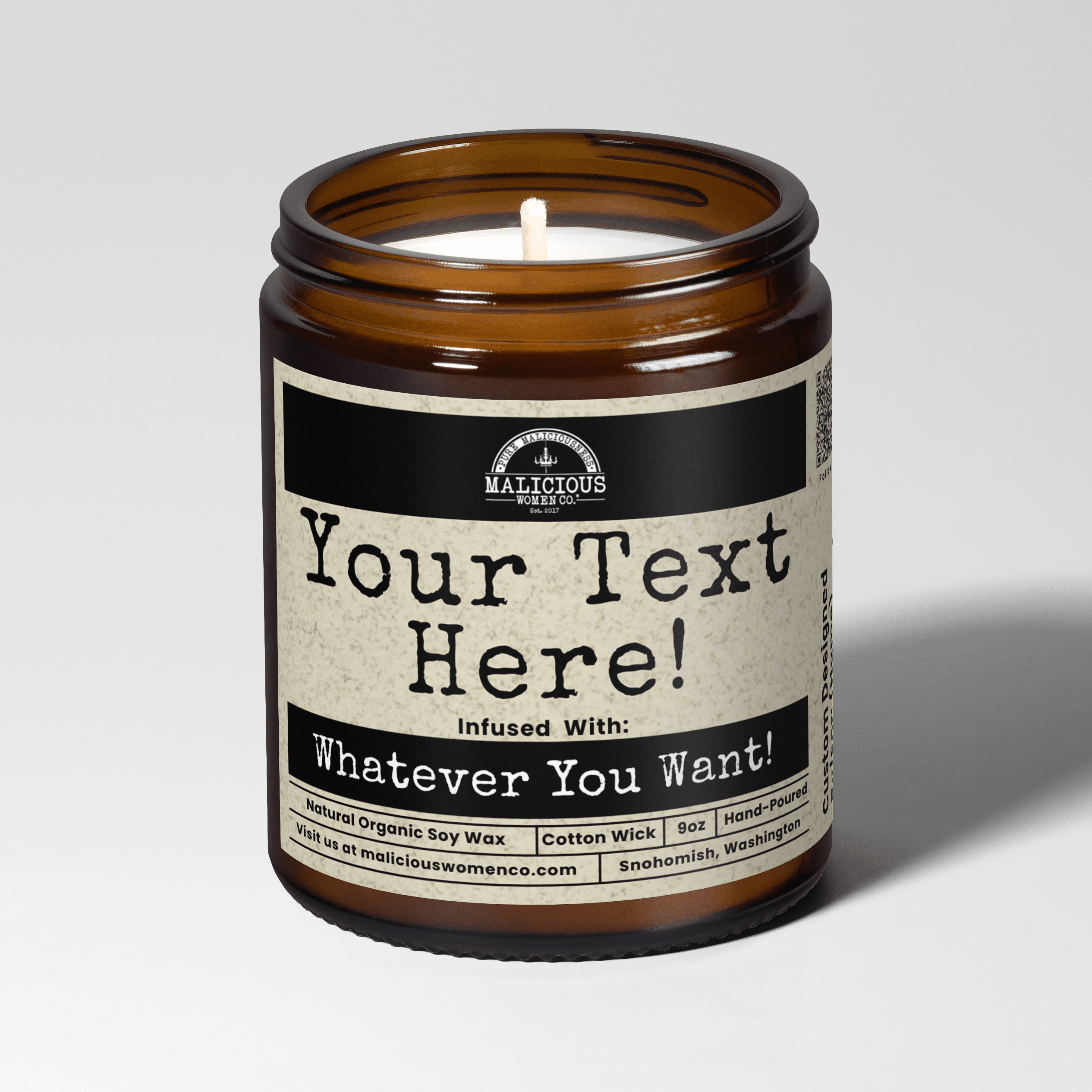 Design Your Own Custom 9oz Natural Soy Candle - Malicious Women Co. -Custom Candle
