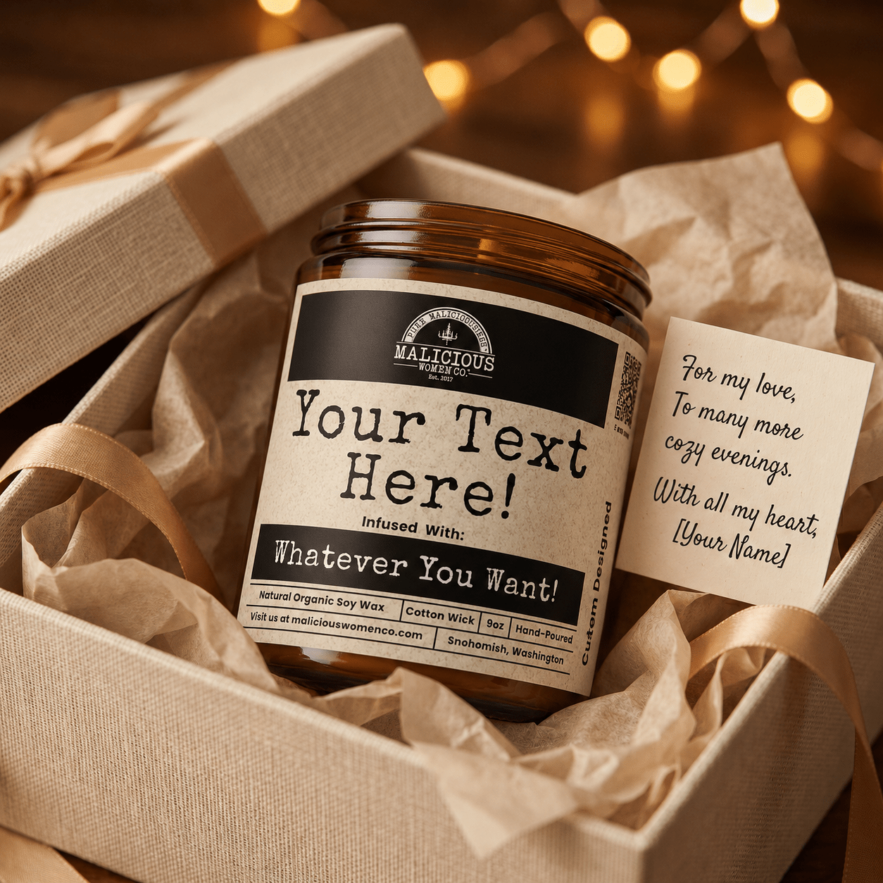 Design Your Own Custom 9oz Natural Soy Candle - Malicious Women Co. -Custom Candle