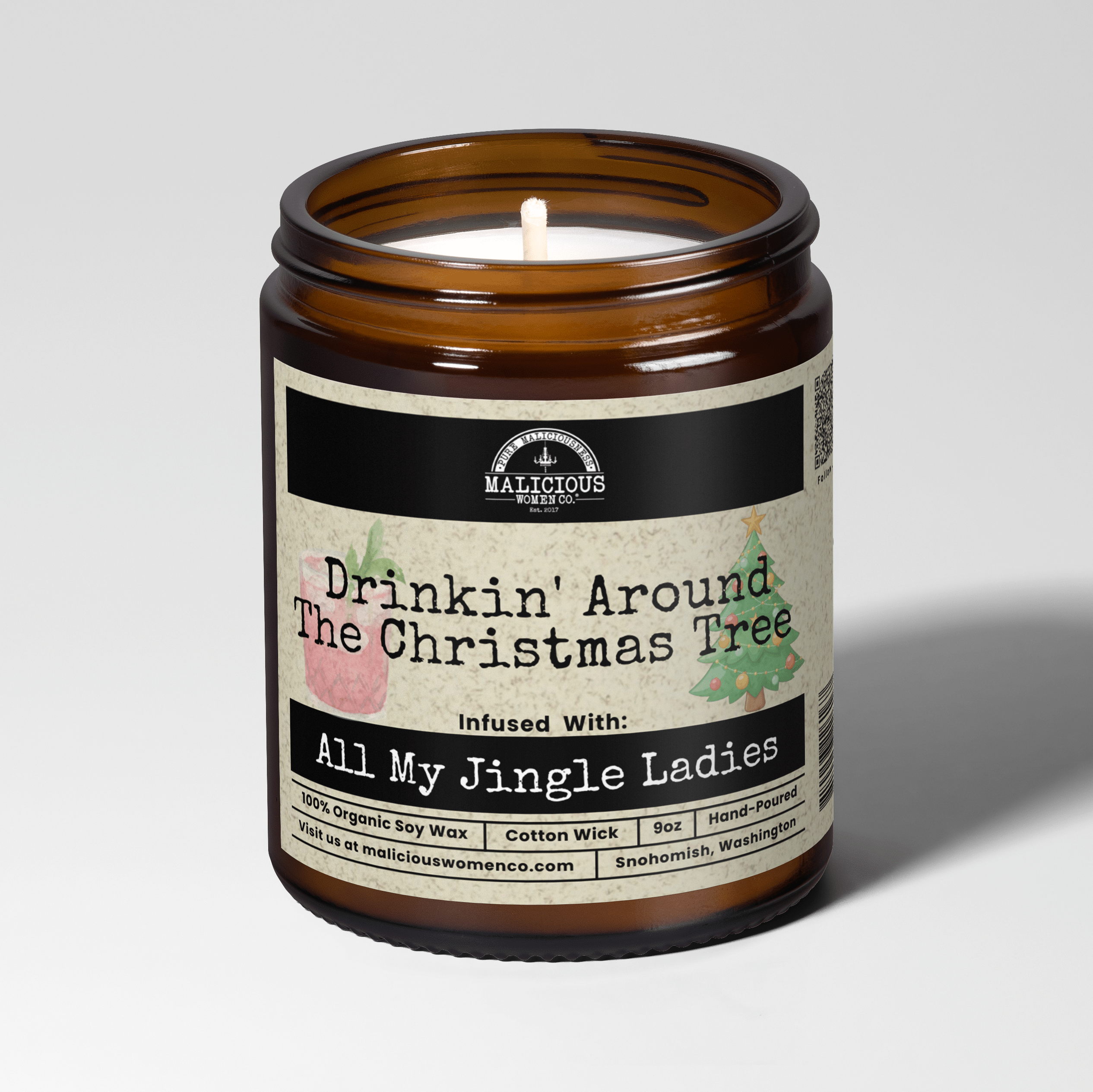 Drinkin' Around The Christmas Tree 9oz Winter Candle Malicious Women Co - Malicious Women Co. - Candles