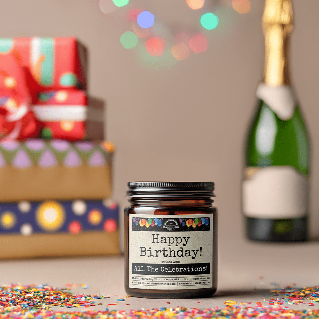 Happy Birthday | Scent: Grapefruit Negroni | 9oz Funny Candle | Malicious Women Co - Malicious Women Co. -Candle