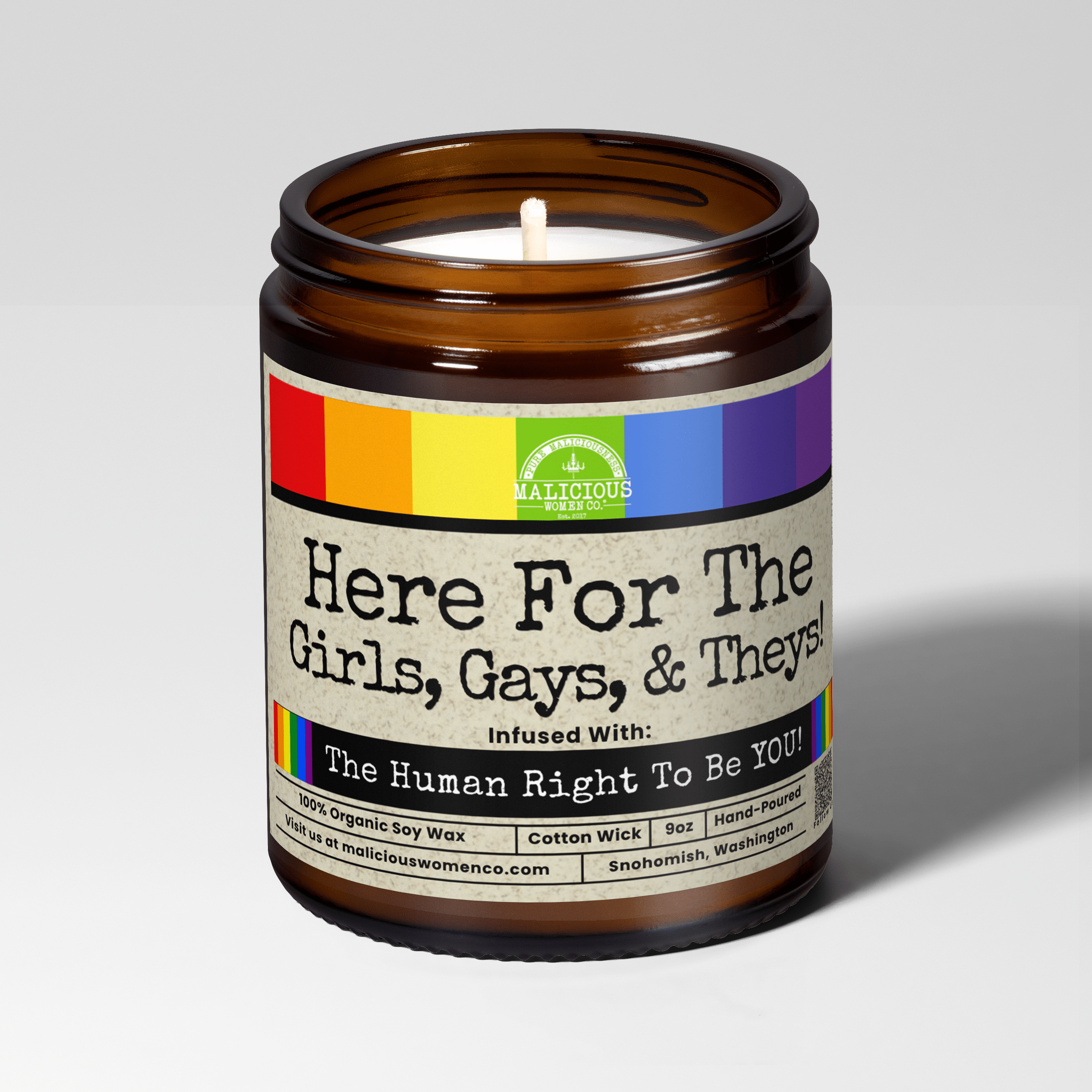 Here For the Girls, Gays, & Theys | Scent: Rebel Rose | 9oz Political Candle | Malicious Women Co - Malicious Women Co.-Candle