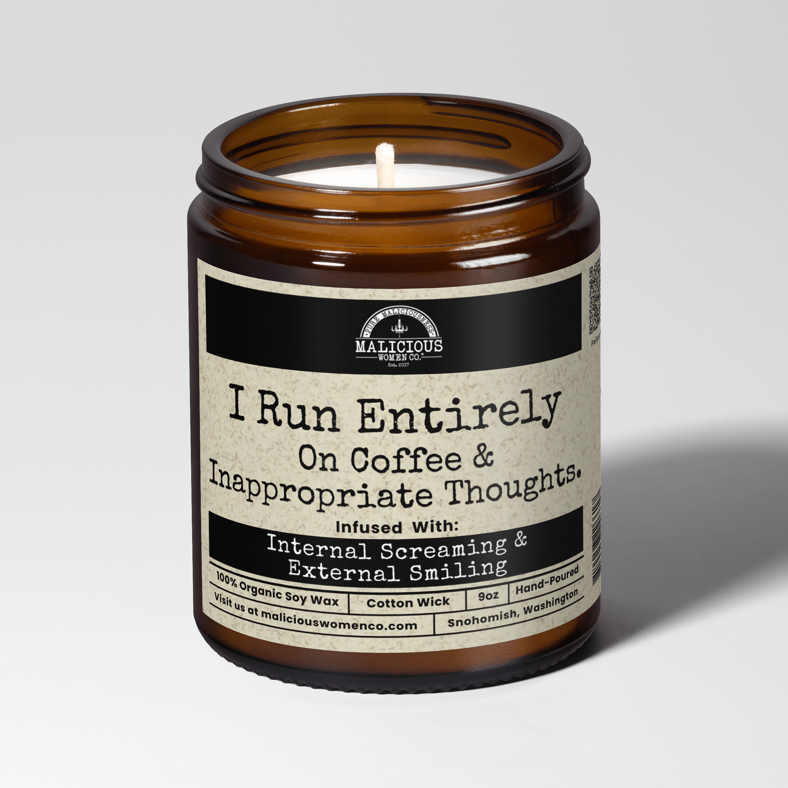 I Run Entirely On Coffee & Inappropriate Thoughts 9oz Funny Candle Malicious Women Co - Malicious Women Co. - Candles