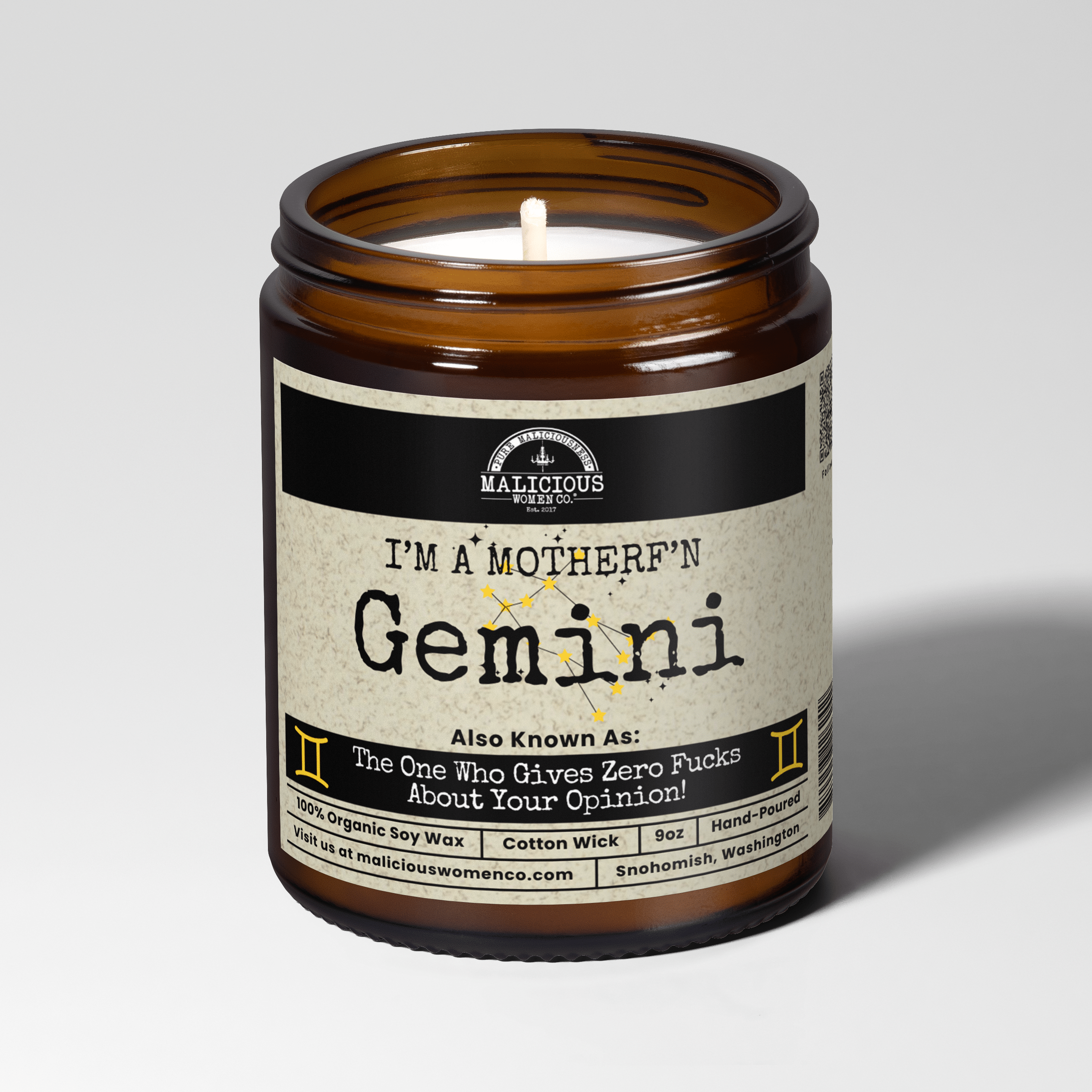 I'm a MotherF'n Gemini (May 21 - June 20) The Zodiac Bitch 9oz Zodiac Candle Malicious Women Co - Malicious Women Co. - Candles