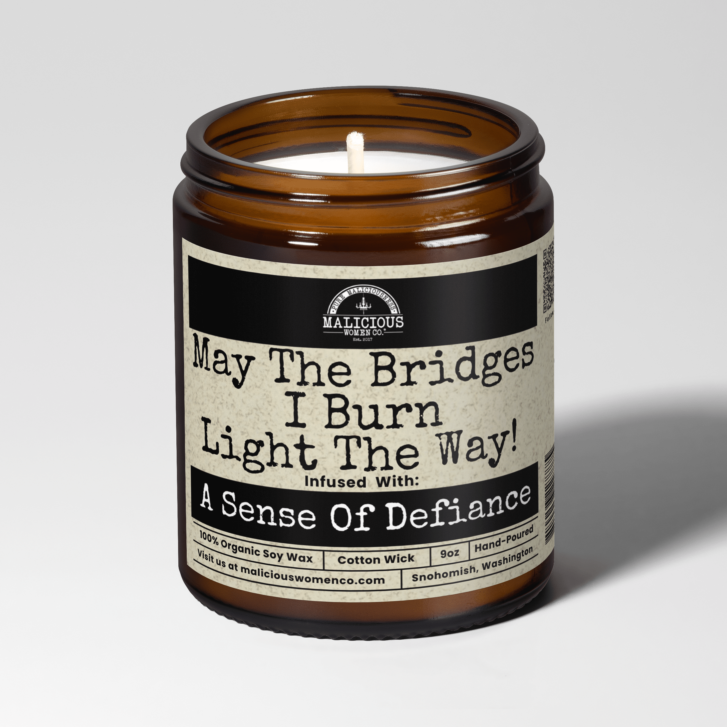 May The Bridges I Burn Light The Way | Scent: Verbena Sandalwood | 9oz Mental Health Candle | Malicious Women Co - Malicious Women Co. -Candle