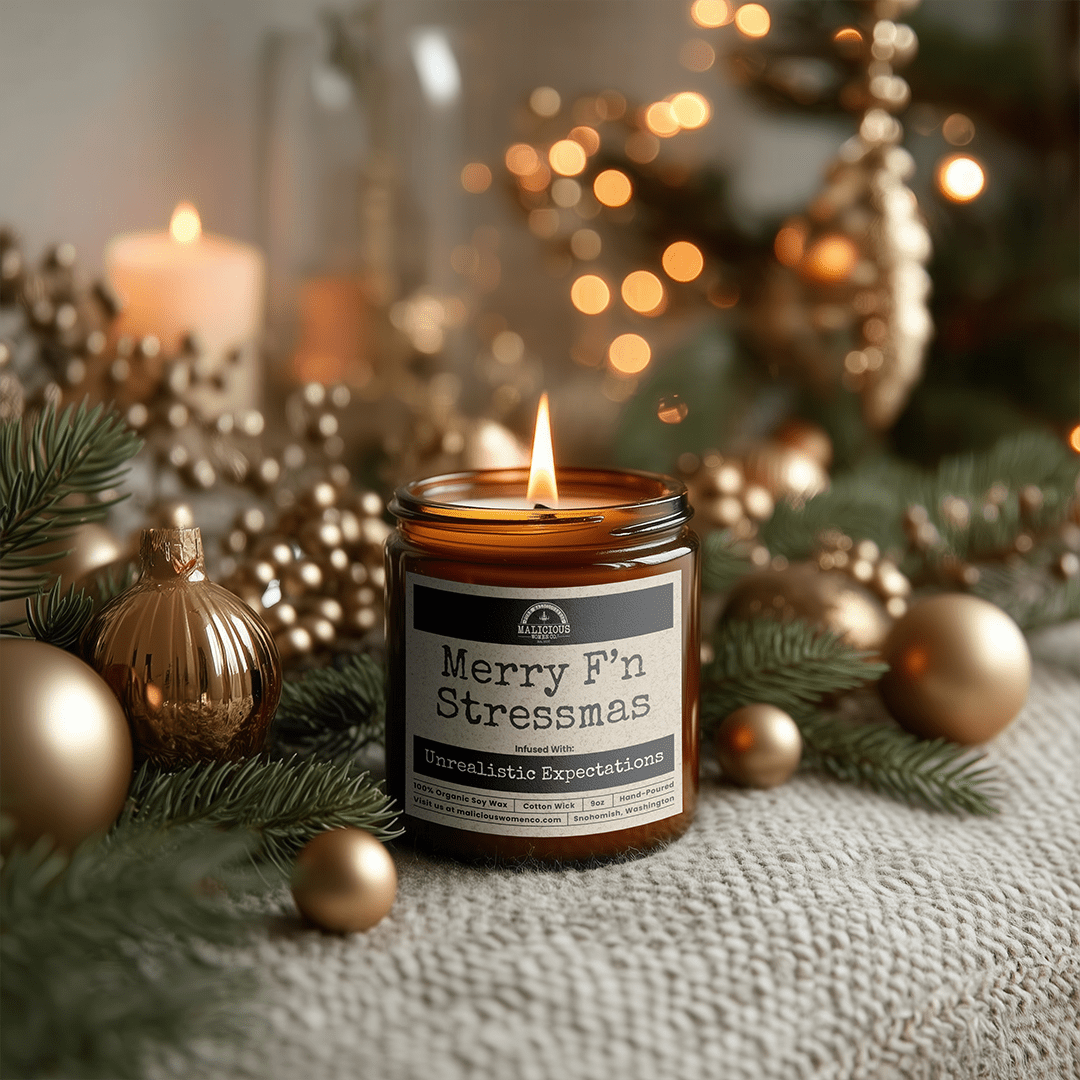 Merry F'n Stressmas 9oz Winter Candle Malicious Women Co - Malicious Women Co. - Candles