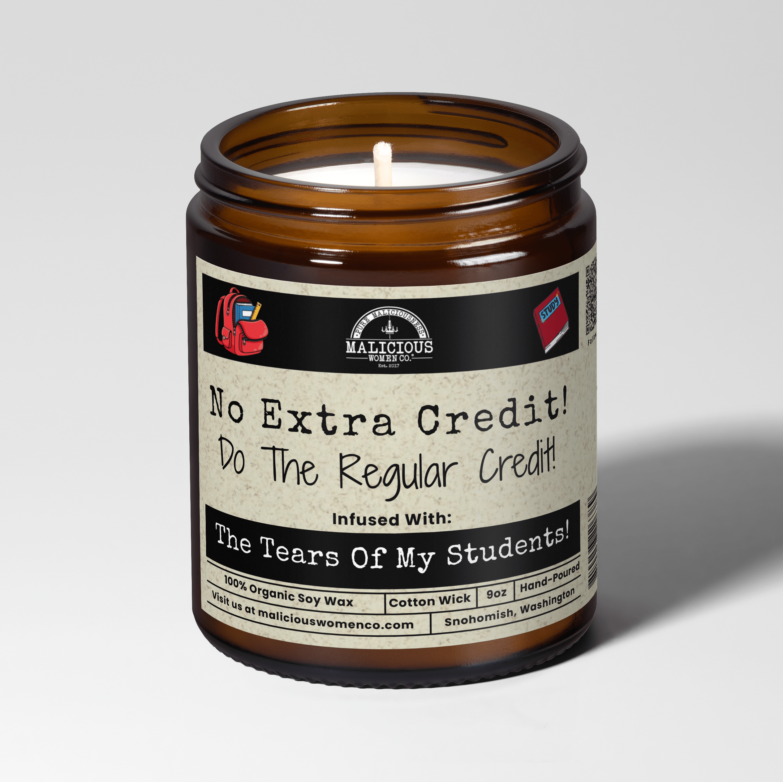 No Extra Credit | Scent: Jasmine & Eucalyptus | 9oz Funny Candle | Malicious Women Co - Malicious Women Co. -Candle