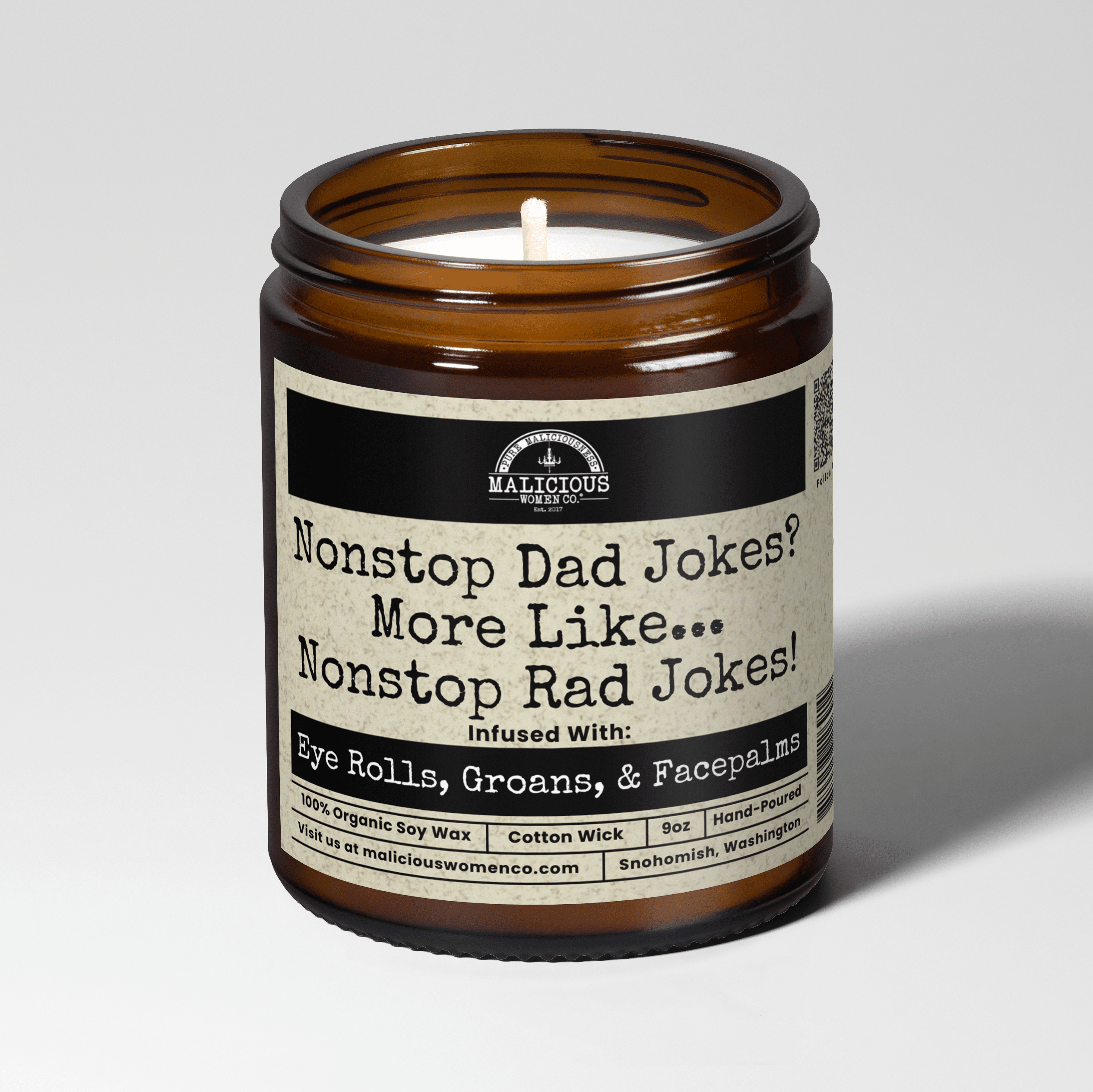 Nonstop Dad Jokes? More Like... Nonstop Rad Jokes! | Scent: Palo Santo | 9oz Family Candle | Malicious Women Co - Malicious Women Co. -Candle