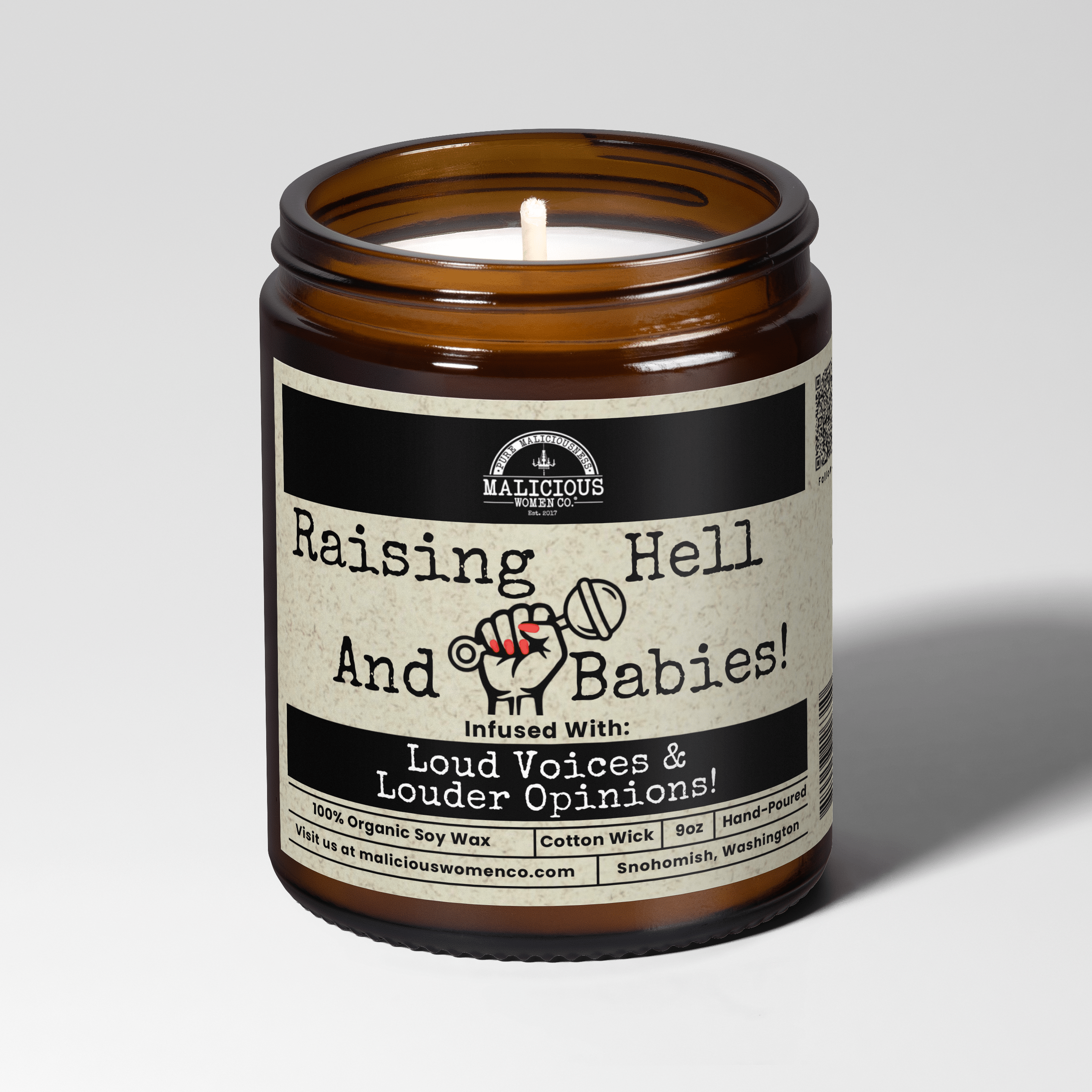 Raising Hell & Babies | Scent: Verbena Sandalwood | 9oz Mom Candle | Malicious Women Co - Malicious Women Co. -Candle