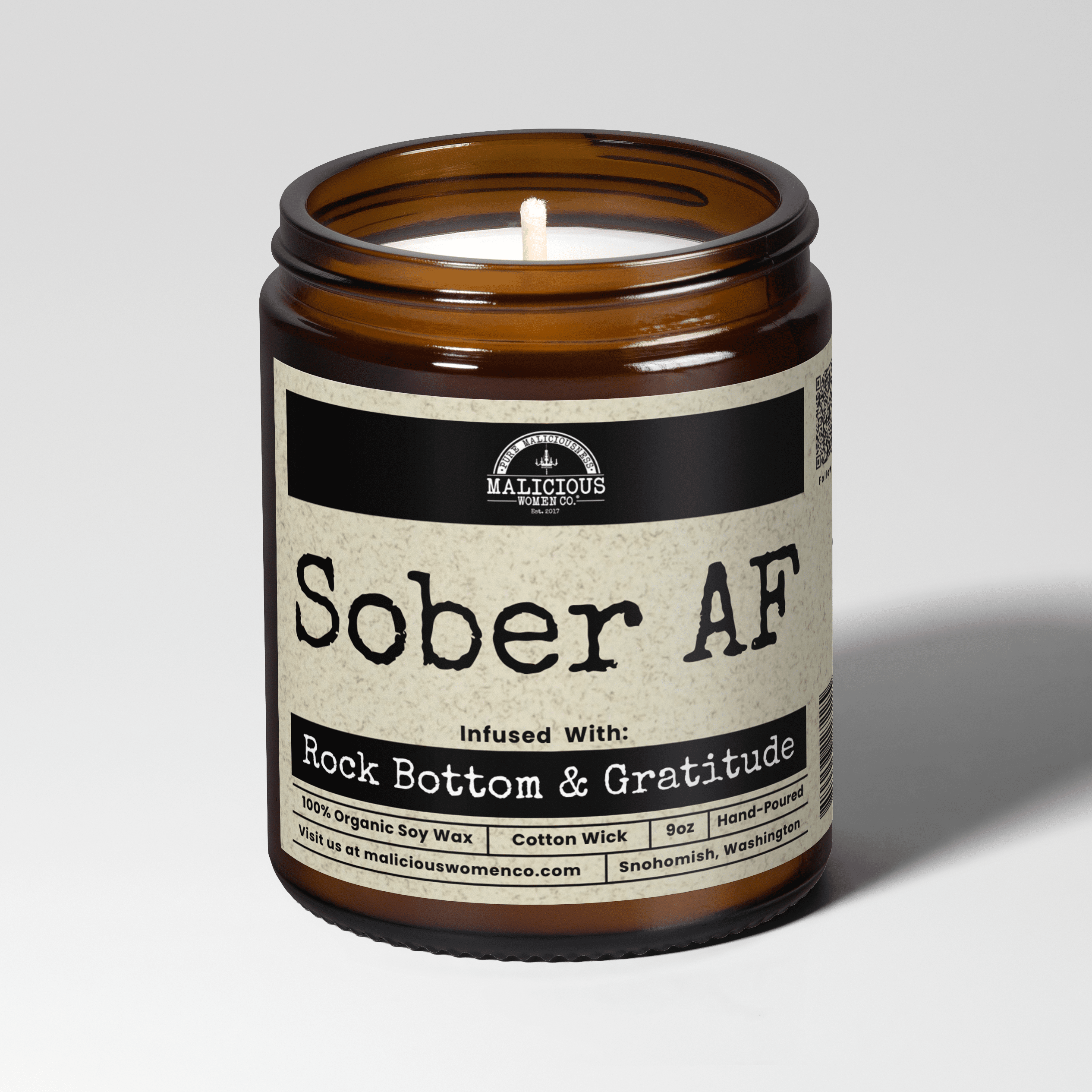 Sober AF | Scent: Rebel Rose | 9oz Mental Health Candle | Malicious Women Co - Malicious Women Co. -Candle