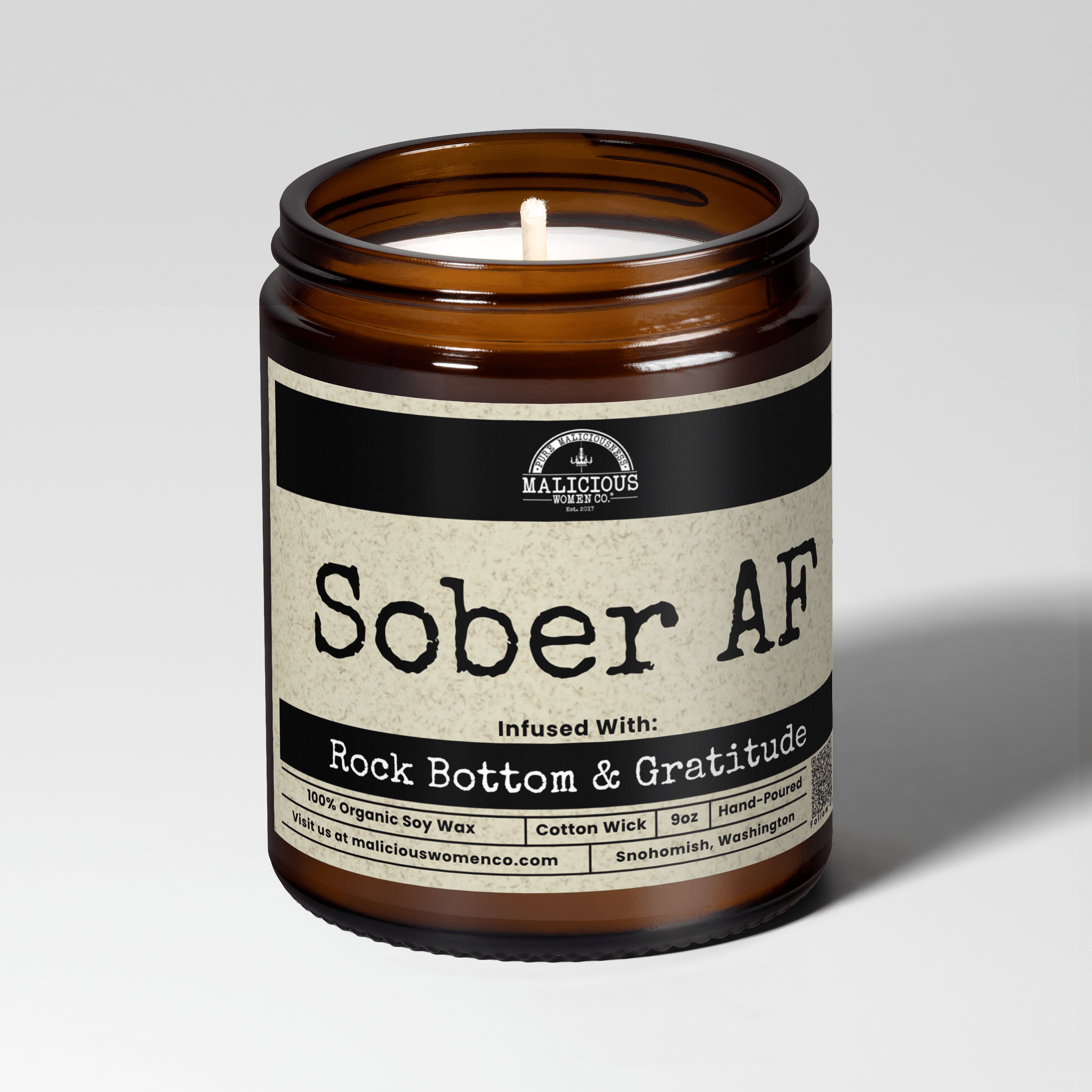 Sober AF | Scent: Rebel Rose | 9oz Mental Health Candle | Malicious Women Co - Malicious Women Co.-Candle
