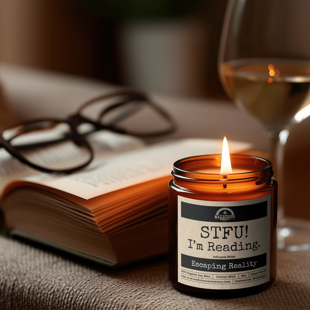 STFU I'm Reading | Scent: Sugared Pine | 9oz Funny Candle | Malicious Women Co - Malicious Women Co. -Candle