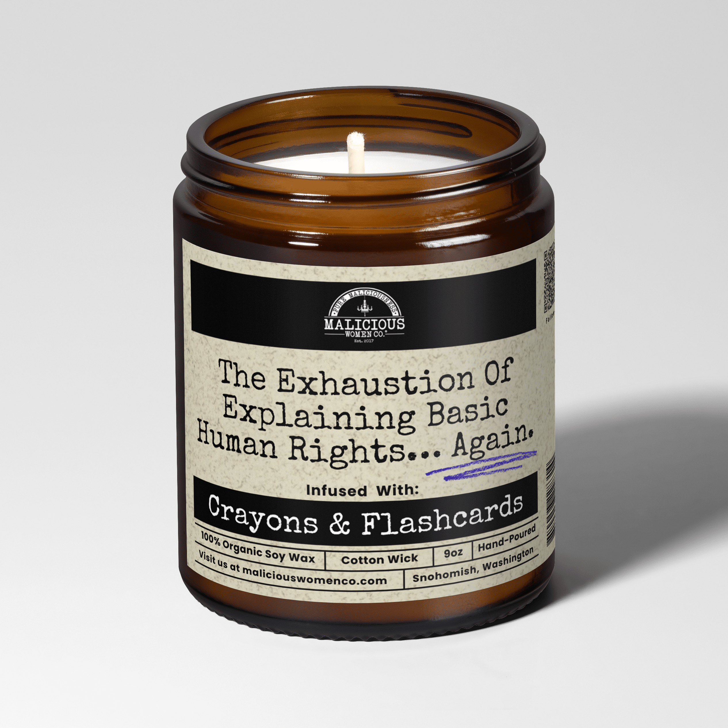 The Exhaustion of Explaining Basic Human Rights... Again | Scent: Black Plum & Fig | 9oz Political Candle | Malicious Women Co - Malicious Women Co. -Candle