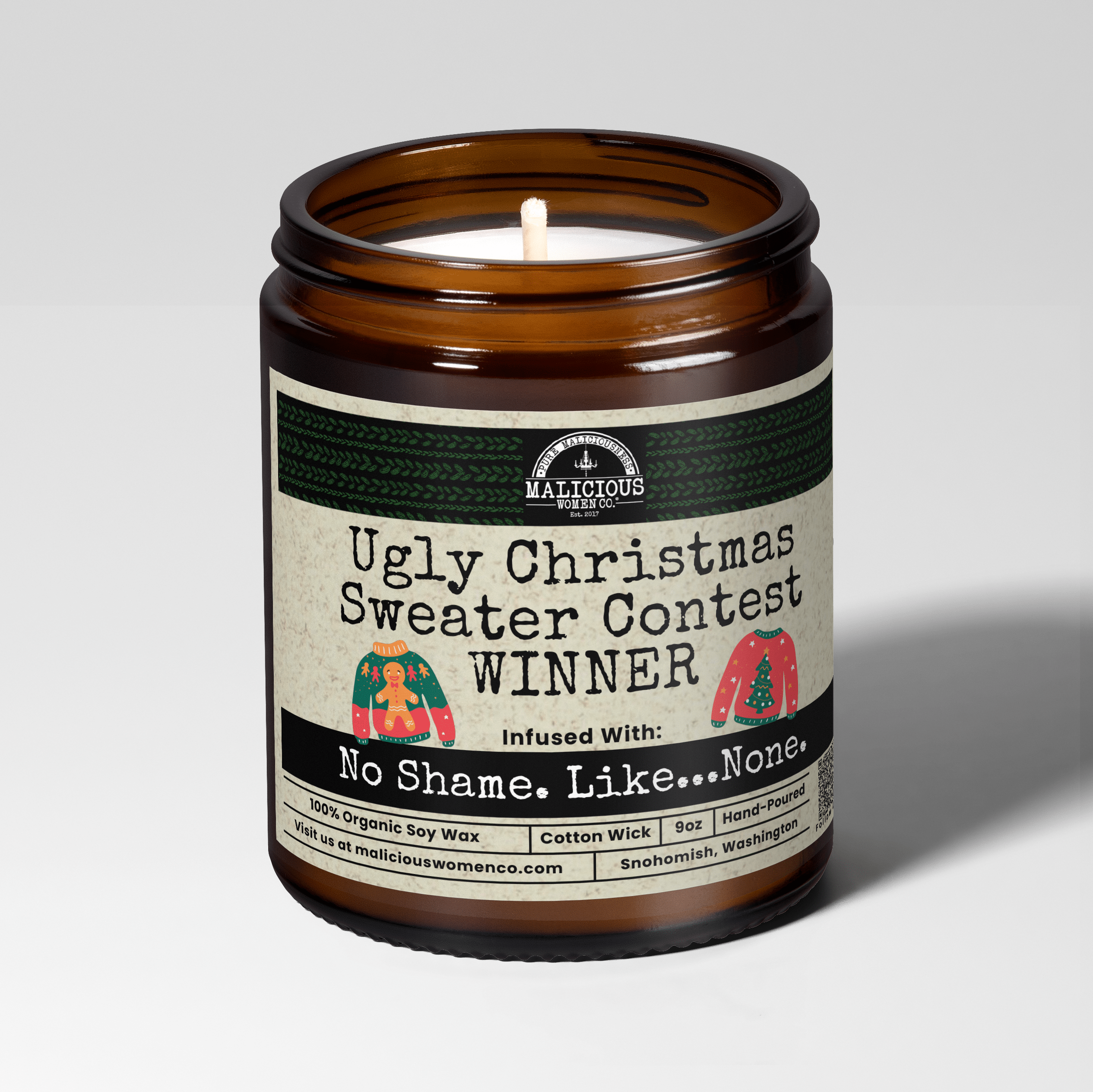 Ugly Christmas Sweater Contest WINNER | 9oz Holiday Candle | Malicious Women Co. - Malicious Women Co.-Candle
