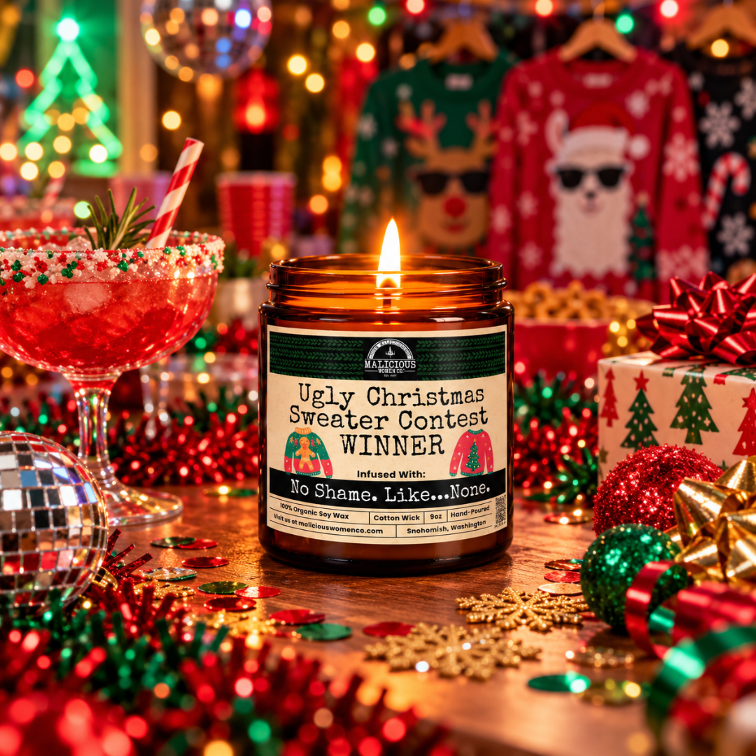 Ugly Christmas Sweater Contest WINNER | 9oz Holiday Candle | Malicious Women Co. - Malicious Women Co.-Candle