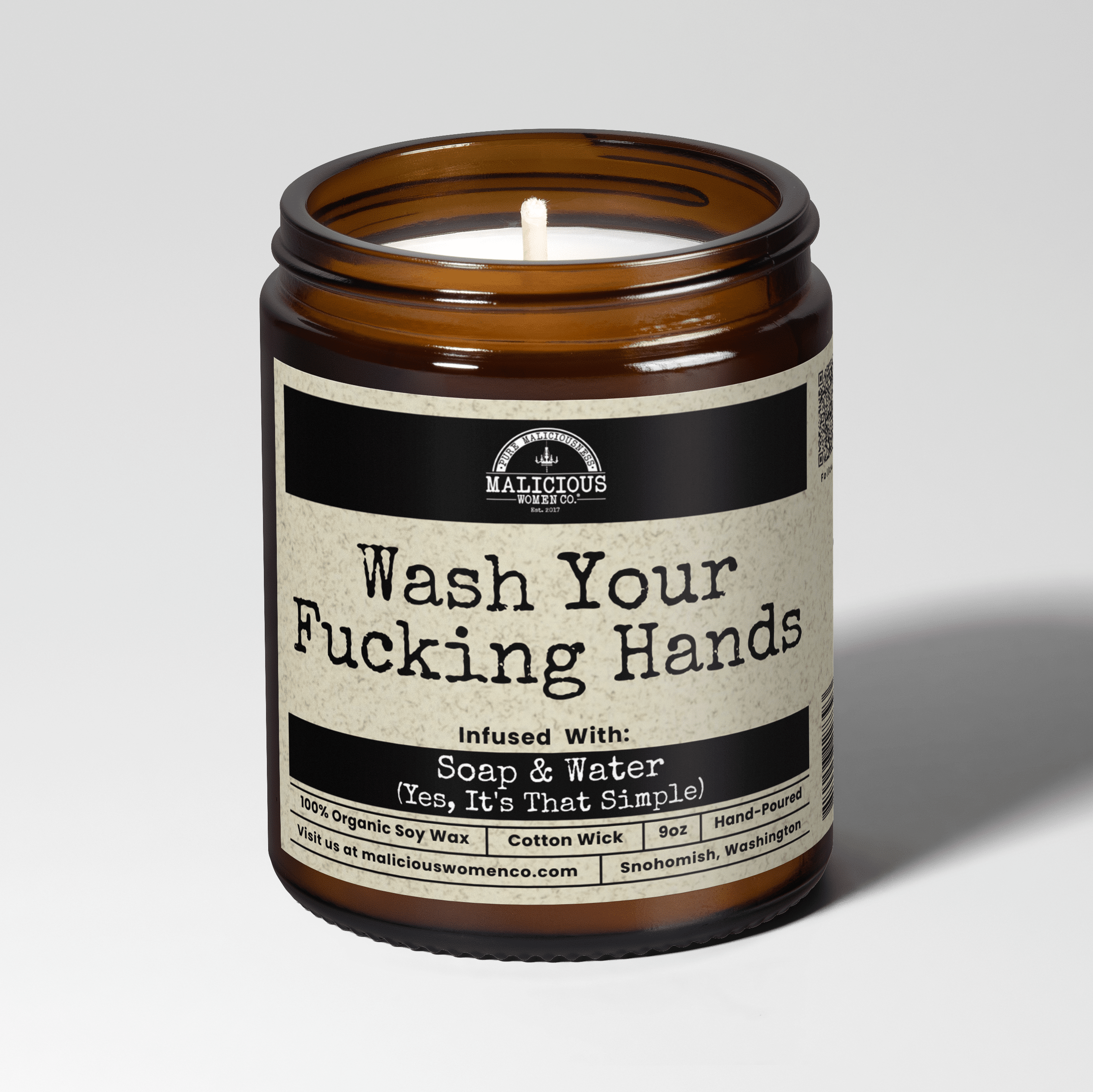 Wash Your F*cking Hands | Scent: Rebel Rose | 9oz Funny Candle | Malicious Women Co - Malicious Women Co. -Candle