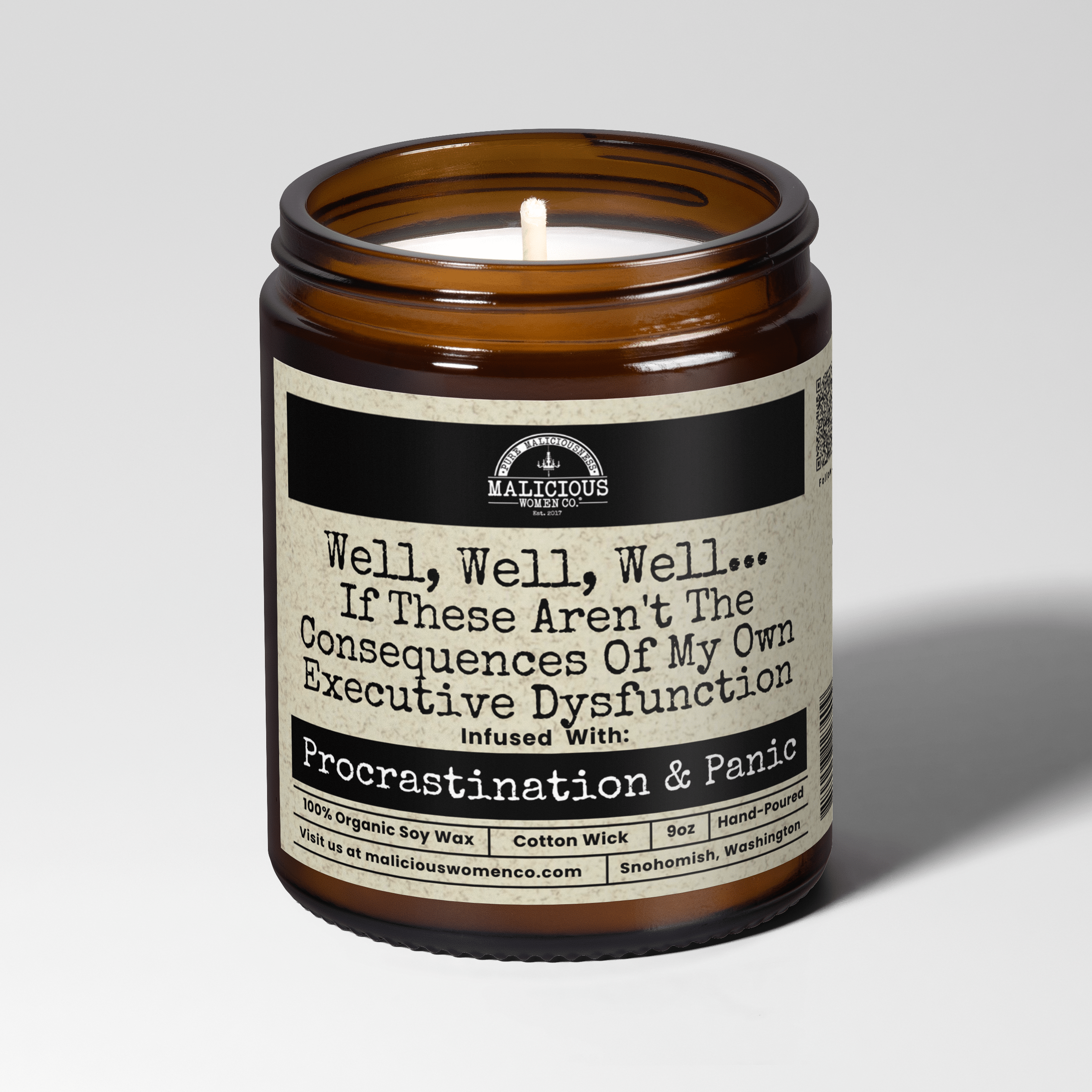 Well, Well, Well... If These Aren't The Consequences Of My Own Executive Dysfunction 9oz Mental Health Candle Malicious Women Co - Malicious Women Co. - Candles